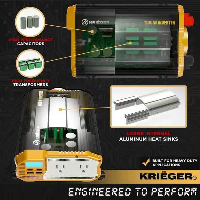 Alt view image 3 of 6 - 1100 Watt 12V Power Inverter Dual 110V AC Outlets, Installation Kit Included, Automotive Back Up Power Supply For Blenders, Vacuums, Power Tools MET Approved According to UL and CSA.