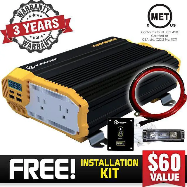 Alt view image 2 of 6 - 1100 Watt 12V Power Inverter Dual 110V AC Outlets, Installation Kit Included, Automotive Back Up Power Supply For Blenders, Vacuums, Power Tools MET Approved According to UL and CSA.