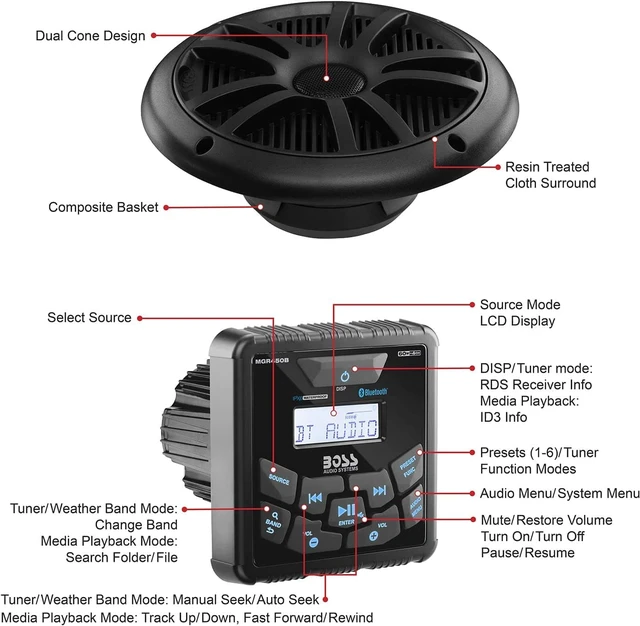 Alt view image 5 of 7 - MCKGB450B.6 Marine Boat Stereo, 6.5 Inch Speakers (Pair)