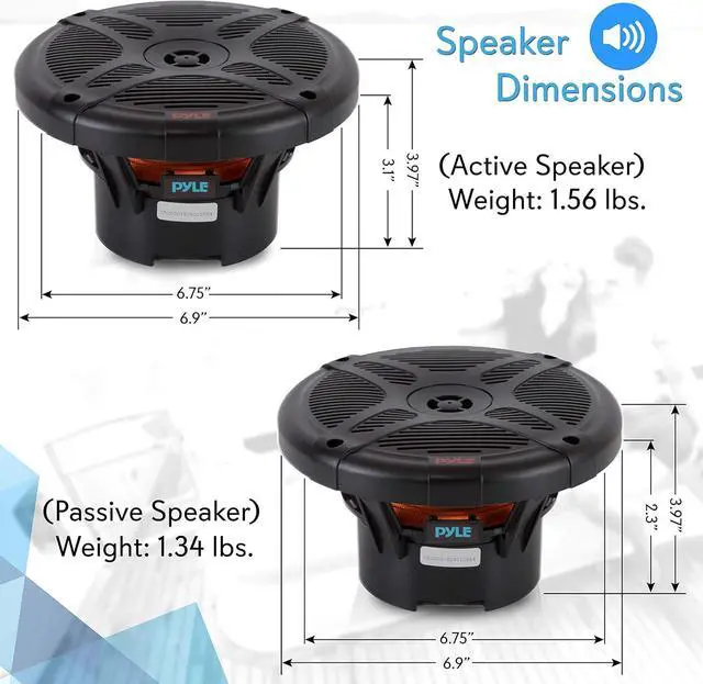 Alt view image 7 of 7 - 6.5 Inch Bluetooth Marine Speakers - 2-way IP-X4 Waterproof and Weather Resistant Outdoor Audio Dual Stereo Sound System with 600 Watt Power and Low Profile Design - 1 Pair - PLMRBT65B (Black)