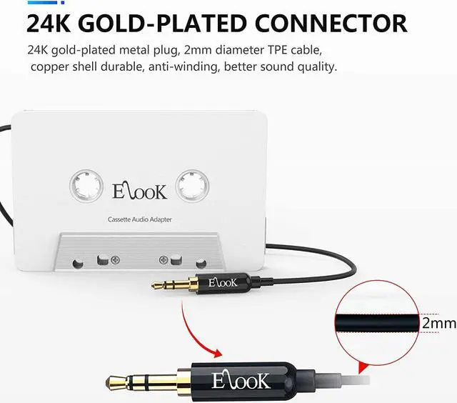 Alt view image 3 of 6 - Car Cassette Aux Adapter 3.5mm Universal Audio Cable Tape Adapter for Car Phone MP3 ect. White