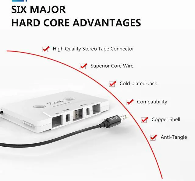 Alt view image 4 of 6 - Car Cassette Aux Adapter 3.5mm Universal Audio Cable Tape Adapter for Car Phone MP3 ect. White
