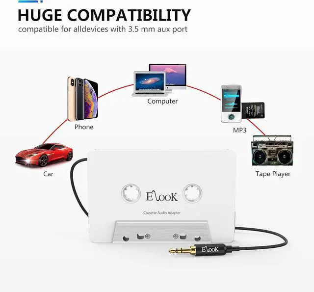 Alt view image 5 of 6 - Car Cassette Aux Adapter 3.5mm Universal Audio Cable Tape Adapter for Car Phone MP3 ect. White