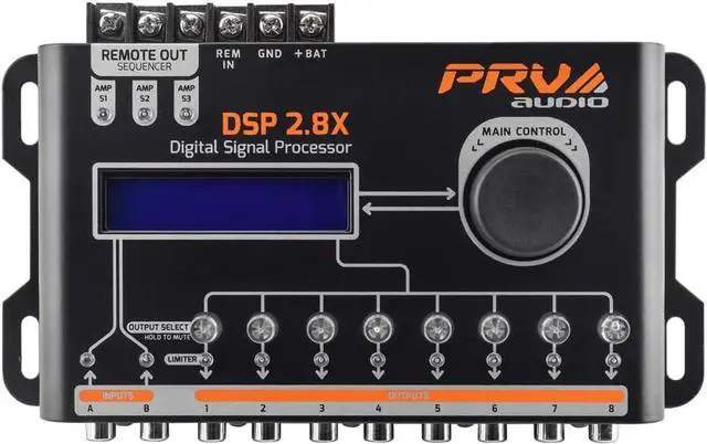 Alt view image 2 of 6 - Car Audio DSP 2.8X Digital Crossover and Equalizer 8 Channel Full Digital Signal Audio Processor DSP with Sequencer Remote Relay