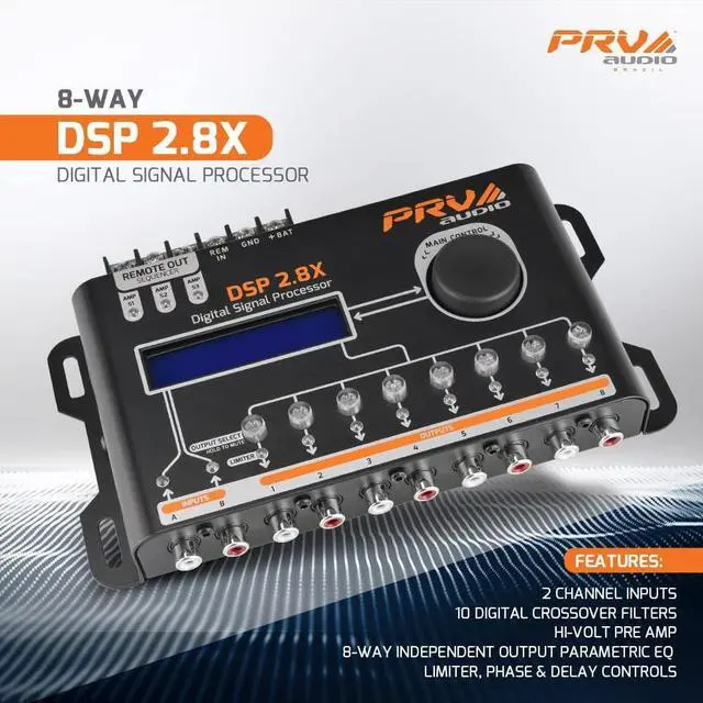 Alt view image 3 of 6 - Car Audio DSP 2.8X Digital Crossover and Equalizer 8 Channel Full Digital Signal Audio Processor DSP with Sequencer Remote Relay