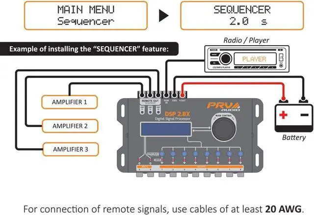 Alt view image 6 of 6 - Car Audio DSP 2.8X Digital Crossover and Equalizer 8 Channel Full Digital Signal Audio Processor DSP with Sequencer Remote Relay