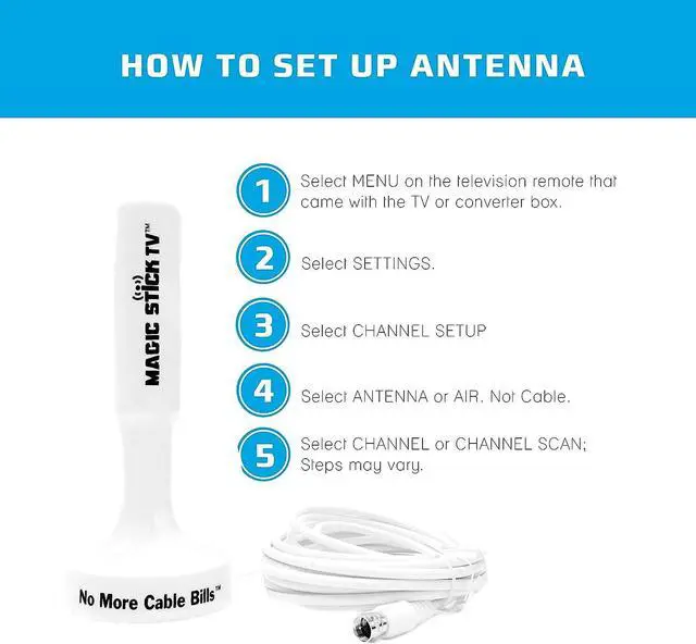 Alt view image 7 of 7 - Magic Stick TV MS-50A Model - Antenna TV Digital HD for Indoor and Outdoor - Built in Amplified Signal Booster Antenna for Digital HDTV 1080P HD Channels, 16.5ft Cable, White, Welcome to consult