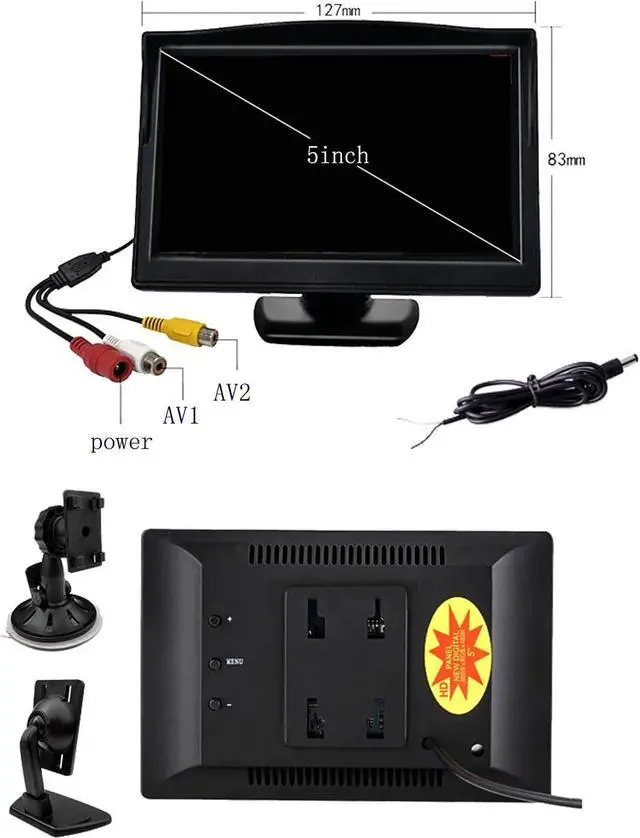 Alt view image 5 of 5 - Padarsey 5 Inch TFT LCD Car Color Rear View Monitor Screen for Parking Rear View Backup Camera with 2 Optional Bracket(Suckers Mount and Normal Adhesive Stand)