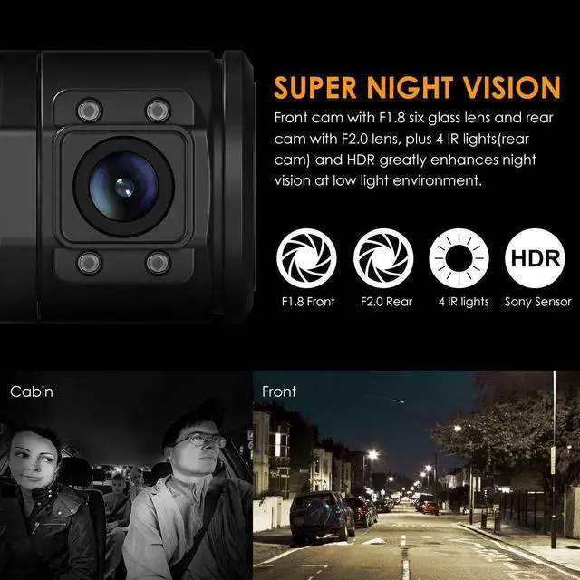 Alt view image 3 of 7 - Vantrue N2 Pro Uber Dual 1080P Dash Cam, 2.5K 1440P Front Dash Cam, Front and Inside Dash Camera w/Infrared Night Vision, 24hr Motion Detection Parking Mode, Accident Record, Support 256GB max(2023)