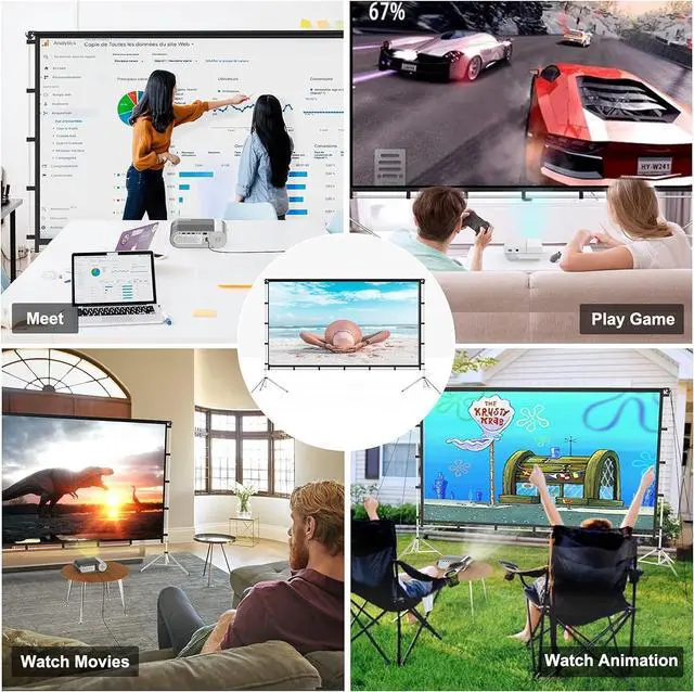 Alt view image 6 of 7 - Projector Screen with Stand 100 inch Portable Foldable Projection Screen with Aluminum Alloy Stand Outdoor Movie Screens with Carrying Bag for Home Theater Camping and Recreational Events