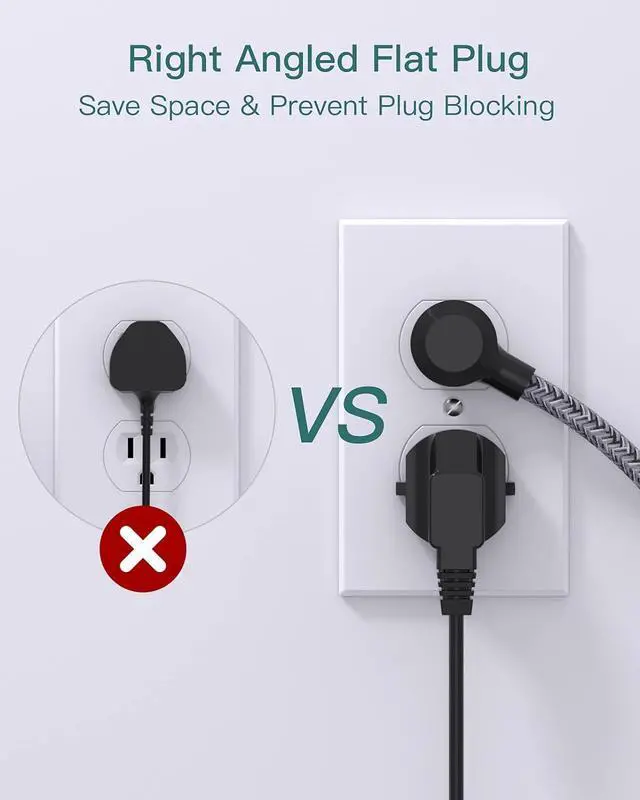 Alt view image 4 of 7 - Addtam Power Strip ETL Certificate Flat Plug Extension Cord with 3 USB Ports, 5 Feet Braided Cord, Desktop Small Travel Power Strip for Cruise Ship, Home, Office Black