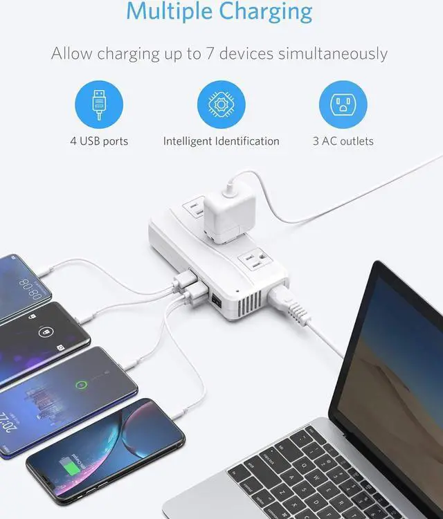 Alt view image 5 of 7 - BESTEK International Power Adapter 250W, 220V to 110V Step Down Travel Voltage Converter with 4-Port USB Including US/AU/EU/UK//India/South Africa Plug Adapter (White)
