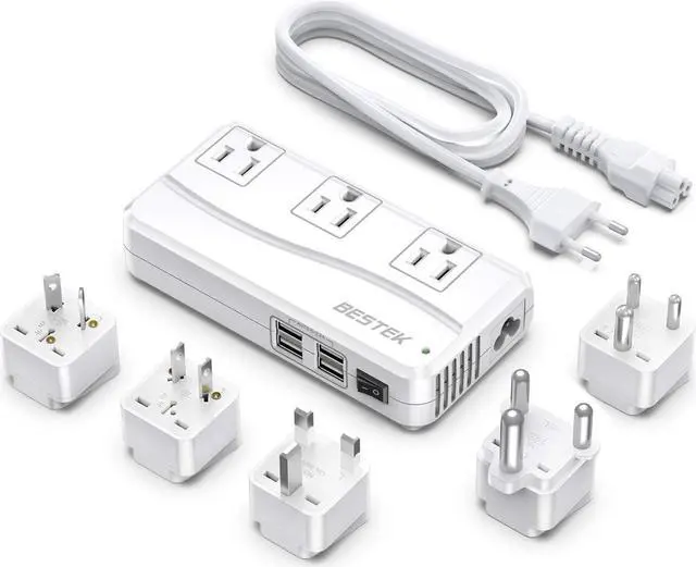 Main image of BESTEK International Power Adapter 250W, 220V to 110V Step Down Travel Voltage Converter with 4-Port USB Including US/AU/EU/UK//India/South Africa Plug Adapter (White)