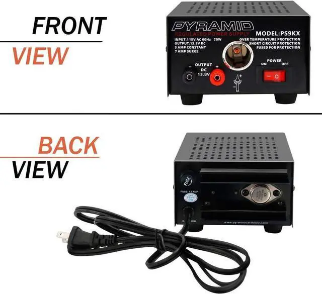 Alt view image 3 of 6 - Pyramid PS9KX Universal Compact Bench Power Supply-5 Amp Linear Regulated Home Lab Benchtop Converter w/ 13.8 Volt DC 115V AC 70 Watt Input, Screw Type Terminal, 12V Car Cigarette Lighter