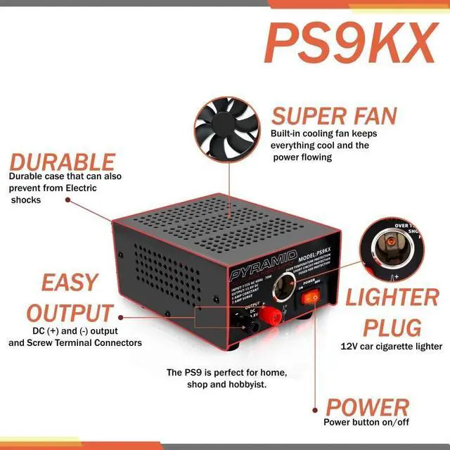 Alt view image 2 of 6 - Pyramid PS9KX Universal Compact Bench Power Supply-5 Amp Linear Regulated Home Lab Benchtop Converter w/ 13.8 Volt DC 115V AC 70 Watt Input, Screw Type Terminal, 12V Car Cigarette Lighter