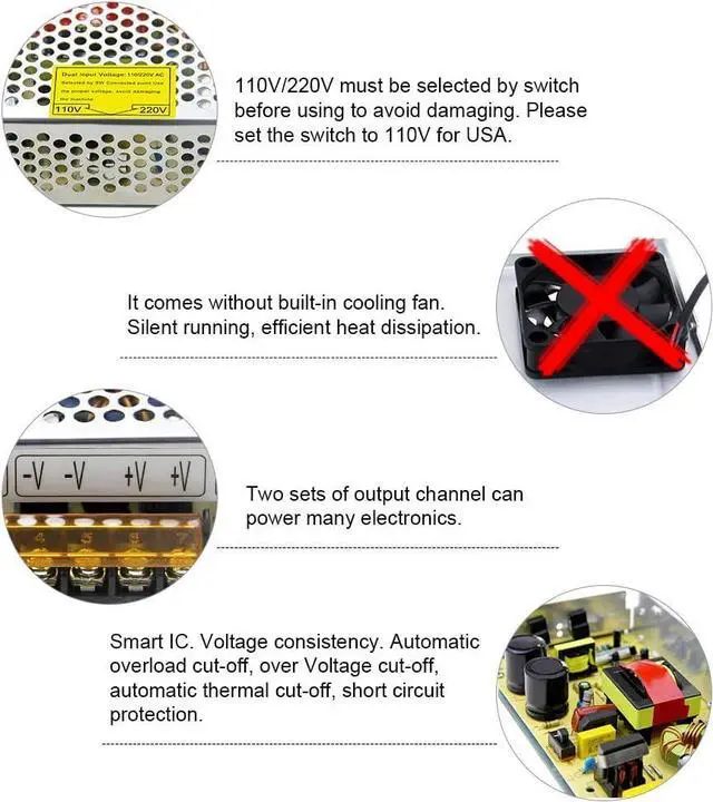 Alt view image 4 of 7 - SHNITPWR 12V 15A 180W Power Supply Adapter 110V / 220V AC to DC Universal Regulated Switching Power Converter Transformer LED Driver for LED Light Strip 3D Printer CCTV Security System LCD Monitor