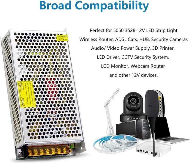 Alt view image 6 of 7 - SHNITPWR 12V 15A 180W Power Supply Adapter 110V / 220V AC to DC Universal Regulated Switching Power Converter Transformer LED Driver for LED Light Strip 3D Printer CCTV Security System LCD Monitor