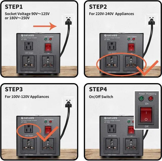 Alt view image 2 of 6 - SEYAS 500W Auto Step Up & Step Down Voltage Transformer Converter, 110-120 to 220-240 Volts, Soft Start & Full Load, 7x24hrs Continous Run, Circuit Breaker Protection, U.S. Patent No. US9225259 B2