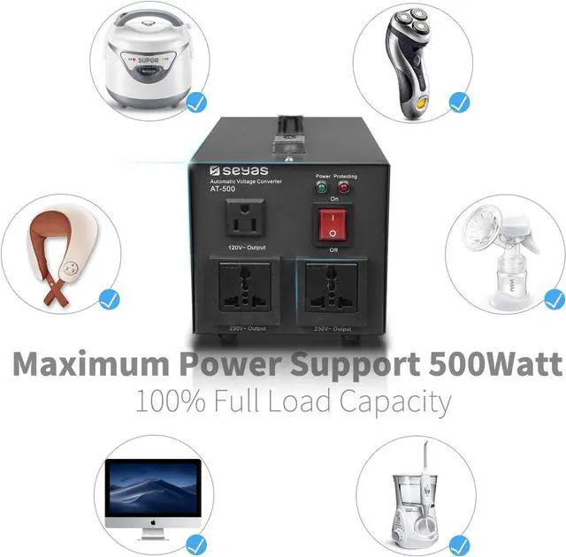 Alt view image 3 of 6 - SEYAS 500W Auto Step Up & Step Down Voltage Transformer Converter, 110-120 to 220-240 Volts, Soft Start & Full Load, 7x24hrs Continous Run, Circuit Breaker Protection, U.S. Patent No. US9225259 B2
