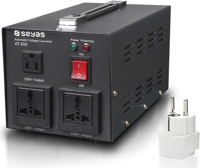 Main image of SEYAS 500W Auto Step Up & Step Down Voltage Transformer Converter, 110-120 to 220-240 Volts, Soft Start & Full Load, 7x24hrs Continous Run, Circuit Breaker Protection, U.S. Patent No. US9225259 B2