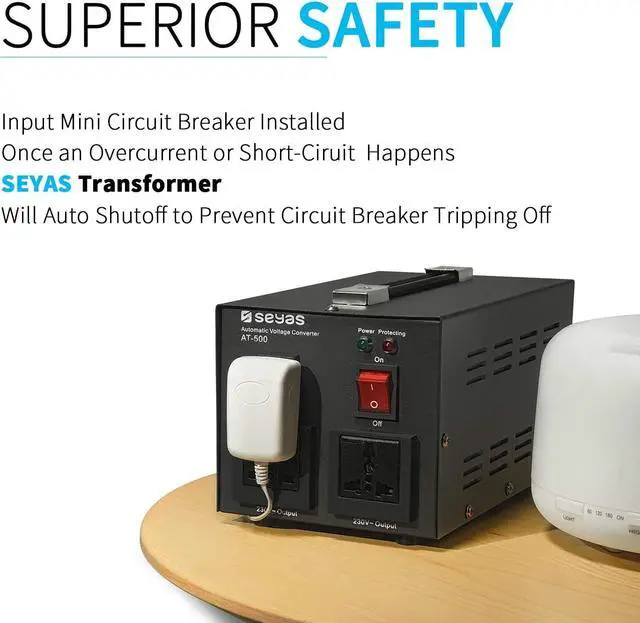 Alt view image 4 of 6 - SEYAS 500W Auto Step Up & Step Down Voltage Transformer Converter, 110-120 to 220-240 Volts, Soft Start & Full Load, 7x24hrs Continous Run, Circuit Breaker Protection, U.S. Patent No. US9225259 B2