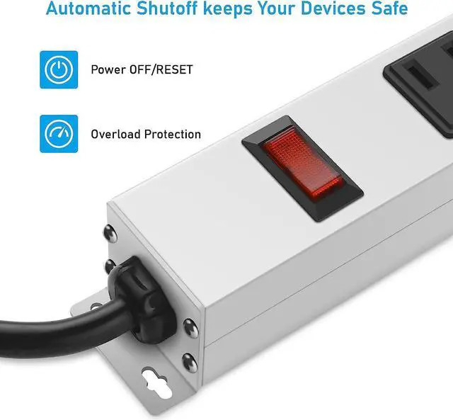 Alt view image 3 of 7 - JUNNUJ Metal Long 16 Outlet Surge Protector Power Strip, White, 6 FT | Plug Extender with Heavy Duty Extension Cord, Wall Mount, Wide Spaced, with Switch, ETL Listed
