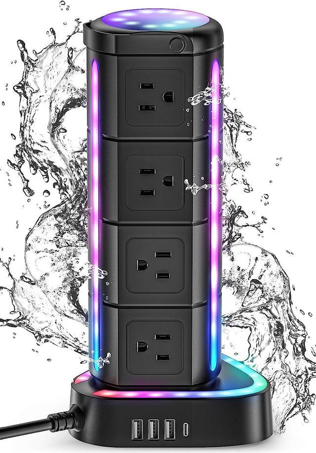 RGB Power Strip Tower with USB C PD 20W, Waterproof Surge Protector with 12  Outlets and 3 USB Ports, 2000J 1875W 6ft Extension Cord, Charging Station  for Gaming Party Home Office 