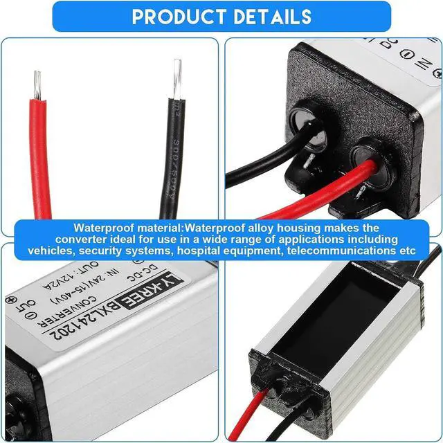 Alt view image 2 of 7 - 2 Pcs Dc 24v to 12v 2a 24w Step Converter Voltage Reducer Regulator Down Waterproof Dc 24v to 12v Buck Boost Converter for Golf Cart,Accept Dc15-40v Inputs(2 Pieces)