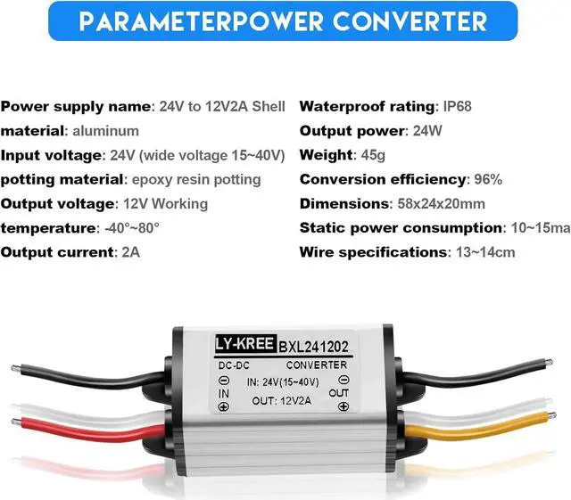 Alt view image 5 of 7 - 2 Pcs Dc 24v to 12v 2a 24w Step Converter Voltage Reducer Regulator Down Waterproof Dc 24v to 12v Buck Boost Converter for Golf Cart,Accept Dc15-40v Inputs(2 Pieces)