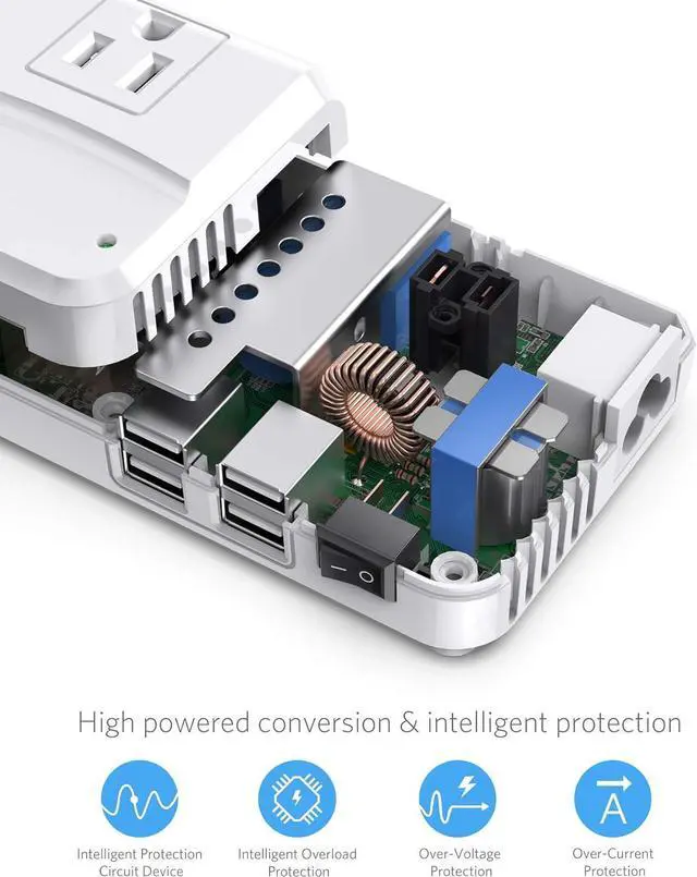 Alt view image 6 of 7 - BESTEK Universal Travel Adapter, Worldwide Plug Adapter 110-220V to 110V Voltage Converter 250W with 6A 4-Port USB Charging 3 AC Sockets and EU/UK/AU/US/in/IT International Outlet Adapter
