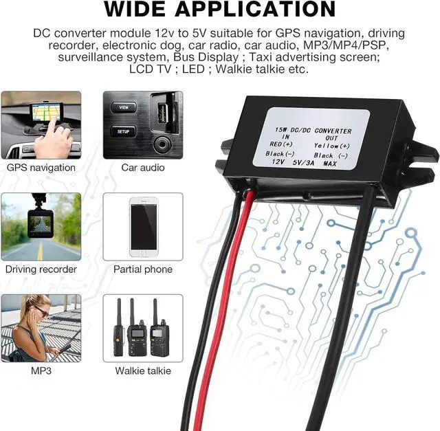 Alt view image 6 of 7 - 12V to 5V Direct Current Converter Buck Module USB Output Power Adapter Direct Current Power Adapter Converter Regulator Car Power Converter (3)