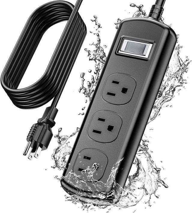 15 FT Outdoor Extension Cord, 3 Wide Outlets Waterproof Power Strip,  Weatherproof Surge Protector, Electric Shockproof and Overload Protection  for Patio Garden Yard Christmas Lights, Black 