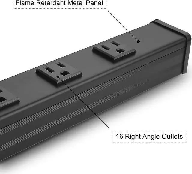 Alt view image 6 of 7 - Long Heavy Duty 16 Outlet Large Metal Garage Workshop Multi Wide Industrial Power Strip. 6FT Cord 15A, 125V, 1875W (Black)
