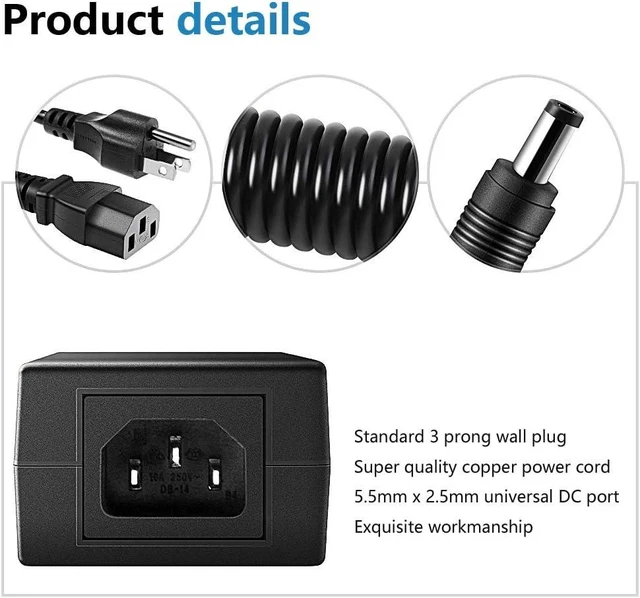 Alt view image 3 of 7 - 12V 5A 60W Power Supply Adapter AC DC Converter 100V~240V to 12 Volt 5 Amp Transformer 5.5x2.5mm Plug for 5050 3528 LED Strip Light 3D Printer LED Driver CCTV Security System LCD Monitor