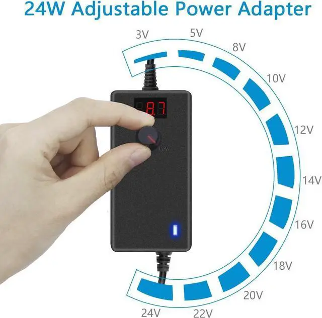 Alt view image 2 of 7 - Universal Power Adapter 3V ~ 24V 1A 24W AC Adapter 3V 5V 6V 9V 12V 15V 18V 19V 20V 24V 500mA 1000mA Adjustable Power Supply Converter Transformer 100V-240V in with 14 Tips Polarity Converter