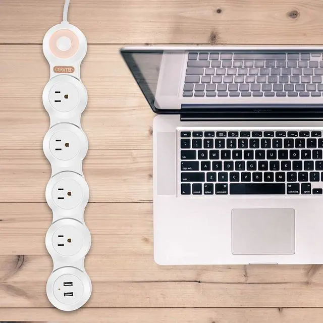 Alt view image 7 of 7 - CORATED Flexible Surge Protector Power Strip with 2 USB Ports and 4 Outlets for Home, Office and Travel (9Ft Long Cord, White)