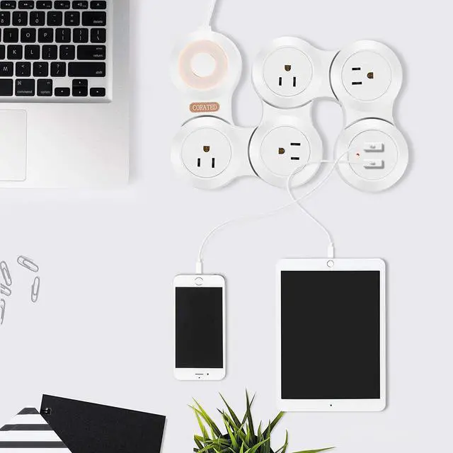 Alt view image 6 of 7 - CORATED Flexible Surge Protector Power Strip with 2 USB Ports and 4 Outlets for Home, Office and Travel (9Ft Long Cord, White)