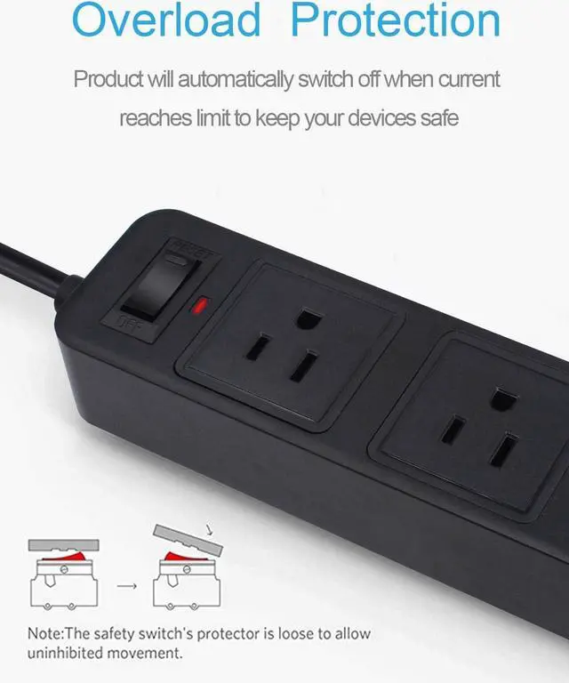 Alt view image 4 of 7 - 2 Prong Power Strip, Surge Protector 2 Prong with 3AC Outlets and 4 USB Charging Ports, 6.6ft 2 Prong to 3 Prong Extension Cord for Home Office