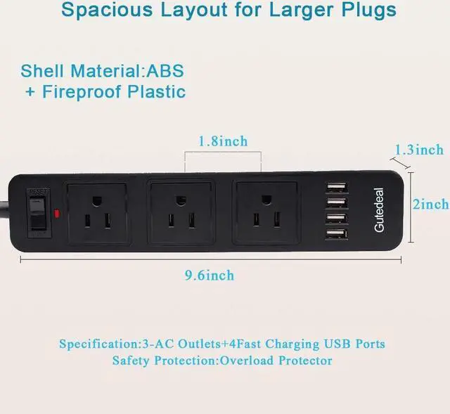 Alt view image 7 of 7 - 2 Prong Power Strip, Surge Protector 2 Prong with 3AC Outlets and 4 USB Charging Ports, 6.6ft 2 Prong to 3 Prong Extension Cord for Home Office