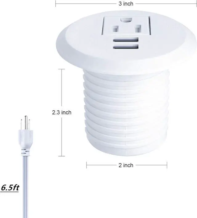Alt view image 3 of 6 - Maggie Desktop Power Grommet,2inch Hole Table Power Grommet Outlet with 2 USB Charging Ports,6.5ft Extension Cord Desk Power Strip with 1 Outlets for Computer,Table,Kitchen,Office,Home