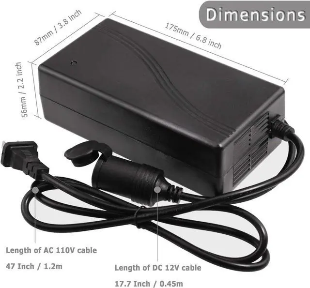 Alt view image 4 of 6 - 180W AC to DC Converter 110v 220V to 12V Car Cigarette Lighter Socket AC DC Power Supply Adapter 12V 15A for Air Compressor Tire Inflator Refrigerator and Other 12V Devices Under 180W