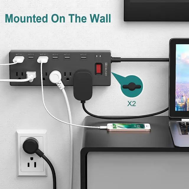 Alt view image 6 of 6 - Power Strip, HITRENDS Surge Protector with 6 AC Outlets & 6 USB Charging Ports, 6 Feet Heavy Duty Extension Cord, 1625W/13A Multiplug for Home Office & Multiple USB Devices - Black