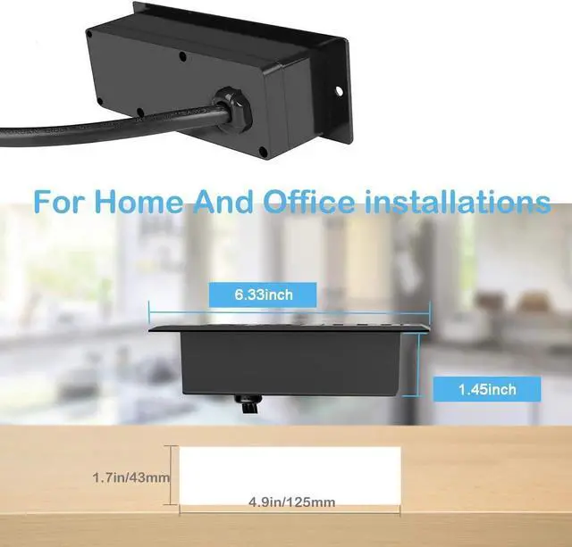 Alt view image 6 of 7 - Furniture Recessed Power Strip, Recessed Desk Outlet with 3.1A Max USB, in Conference Desk Recessed Power Outlets Socket, Desktop Power Grommet with 6.56ft Power Cord Black