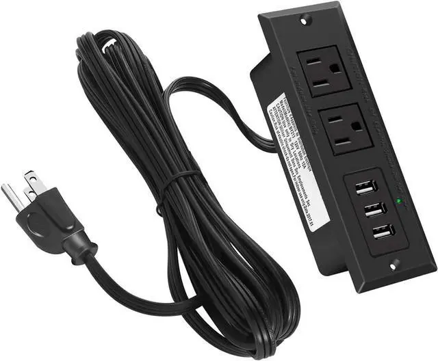 Main image of Furniture Recessed Power Strip, Recessed Desk Outlet with 3.1A Max USB, in Conference Desk Recessed Power Outlets Socket, Desktop Power Grommet with 6.56ft Power Cord Black