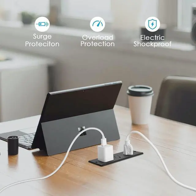 Alt view image 4 of 7 - Conference Recessed Power Strip Socket Waterproof,Conference Table Power Strip,Waterproof Furniture Recessed Power Strip,Flush Mount Power Strip with 3 Outlets,6ft Extension Cord with Flat Plug Black