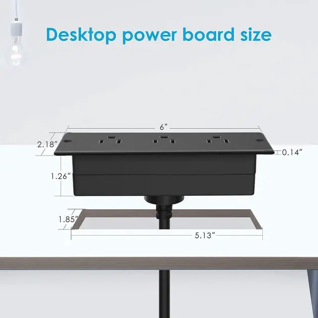 Alt view image 6 of 7 - Conference Recessed Power Strip Socket Waterproof,Conference Table Power Strip,Waterproof Furniture Recessed Power Strip,Flush Mount Power Strip with 3 Outlets,6ft Extension Cord with Flat Plug Black