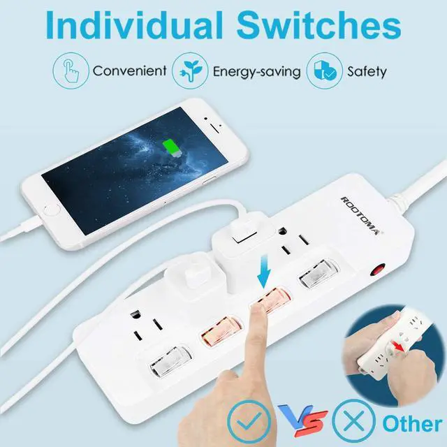 Alt view image 2 of 7 - Appliance Extension Cord with Individual Switches on Off - 6 FT, 14 Gauge Heavy Duty Extension Cord with 4 AC Outlets, Wall Mountable, High Wattage for Microwave Workbench Garage Must Have, ETL Listed