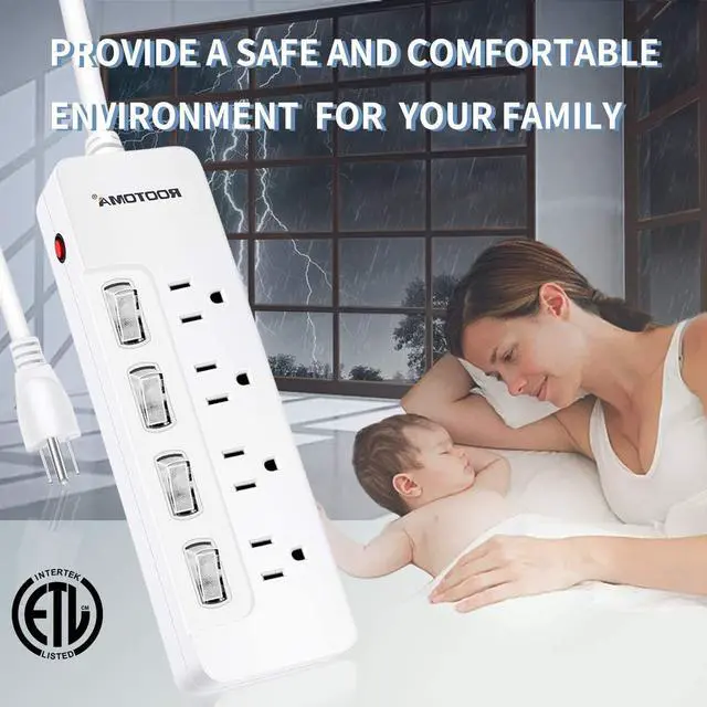 Alt view image 3 of 7 - Appliance Extension Cord with Individual Switches on Off - 6 FT, 14 Gauge Heavy Duty Extension Cord with 4 AC Outlets, Wall Mountable, High Wattage for Microwave Workbench Garage Must Have, ETL Listed
