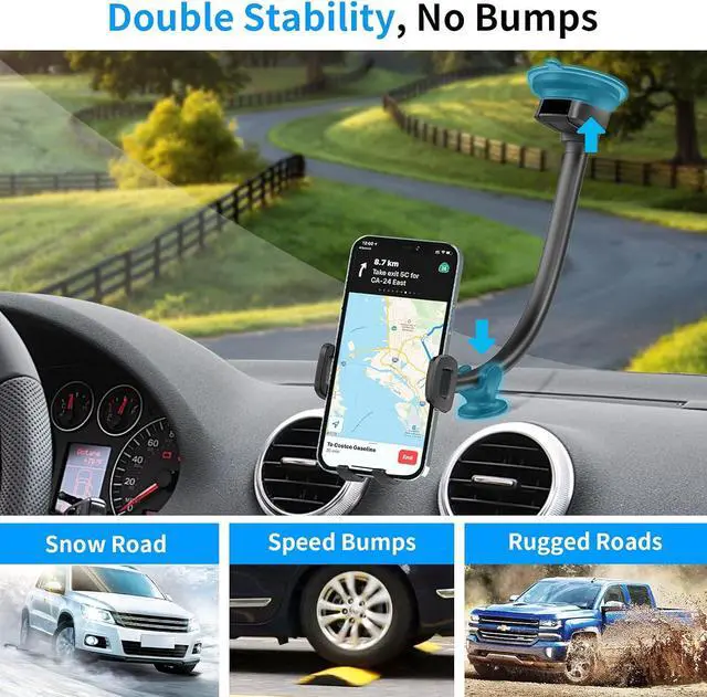 Alt view image 2 of 7 - 14 Gooseneck Car Phone Holder Heavy Duty Phone Holder for Truck [Flexibile Long Arm] [Anti shake stabilizer]Windshield Car Phone Mount Suction Cup Fit For iPhone  &Other Cellphone