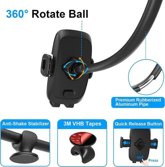 Alt view image 6 of 7 - 14 Gooseneck Car Phone Holder Heavy Duty Phone Holder for Truck [Flexibile Long Arm] [Anti shake stabilizer]Windshield Car Phone Mount Suction Cup Fit For iPhone  &Other Cellphone